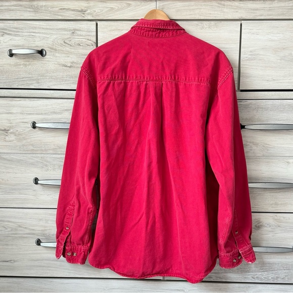 Cherokee heavy cotton gorgeous red distressed button down shirt women’s size M - Picture 2 of 7